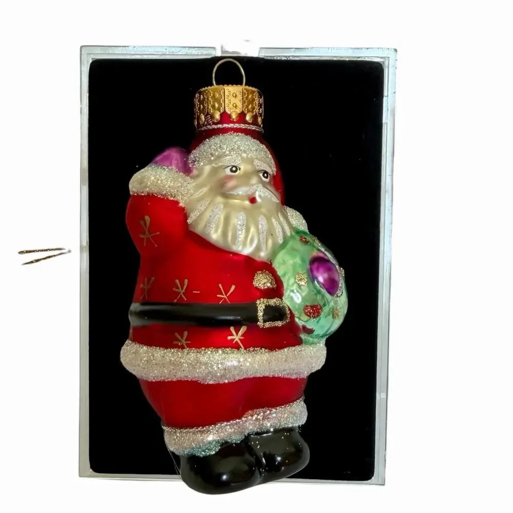 Vintage Radko Style Santa Wreath Handcrafted Glass Ornament Hand Painted BNIB